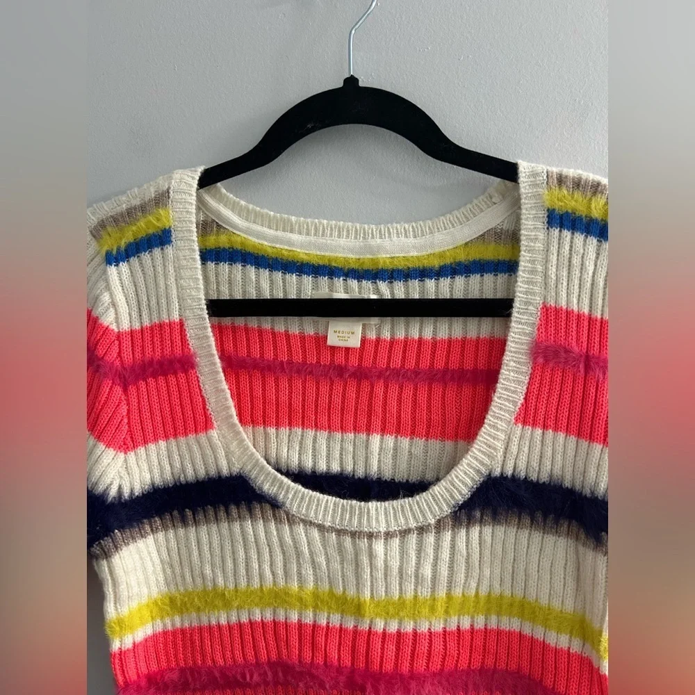 Maeve Anthropologie Short-Sleeve Multi-Stripe Eyelash Sweater - Picture 9 of 11